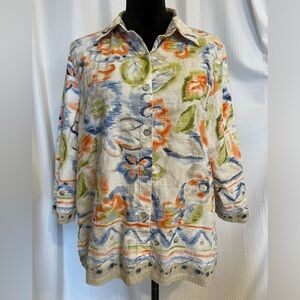 Alfred Dunner multicolored floral 3/4 sleeve button down blouse size 14